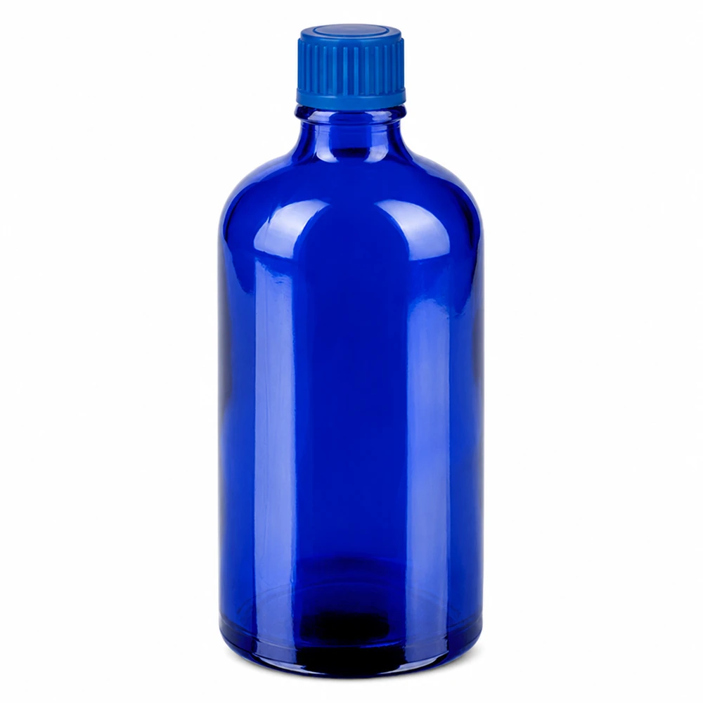 100ml Flasche 11mm Schraubverschluss blau Standard BlueLine UT18/100 Zylindrische blaue Flasche 100ml mit schlanker Form und engem Hals
