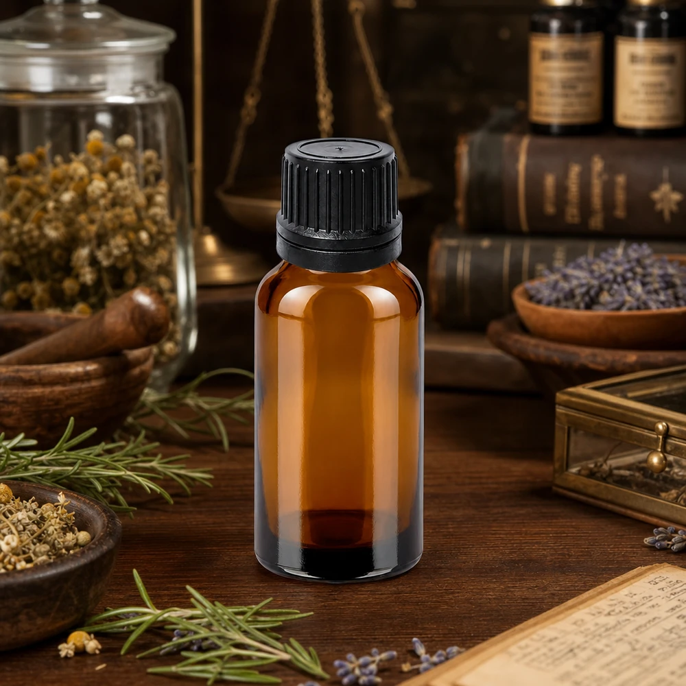 Umweltfreundliche 20ml Glasflasche mit schwarzem Tropfverschluss für nachhaltige Kosmetikaufbewahrung