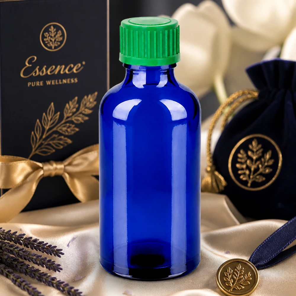 Handliche BlueLine Glasflasche 50ml mit ergonomischem Design für einfache Handhabung