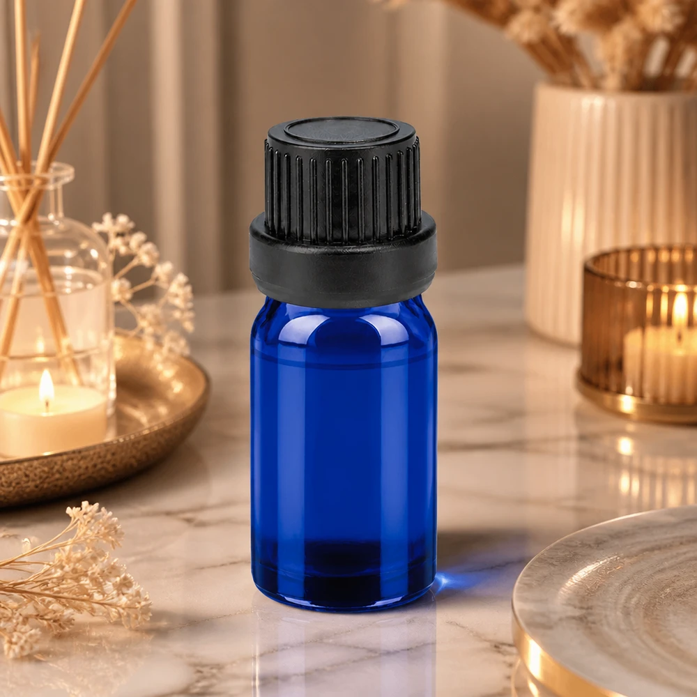 5ml Flasche 11mm Schraubverschluss schwarz Originalitätsverschluss BlueLine UT18/5 Vielseitige 5ml blaue Glasflasche mit Tropfverschluss für Parfum Seren und Tinkturen