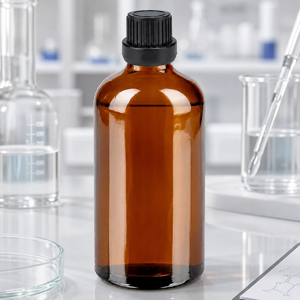 Nachfüllbare Braunglasflasche 100ml mit langlebigem schwarzem Verschluss für nachhaltige Verwendung