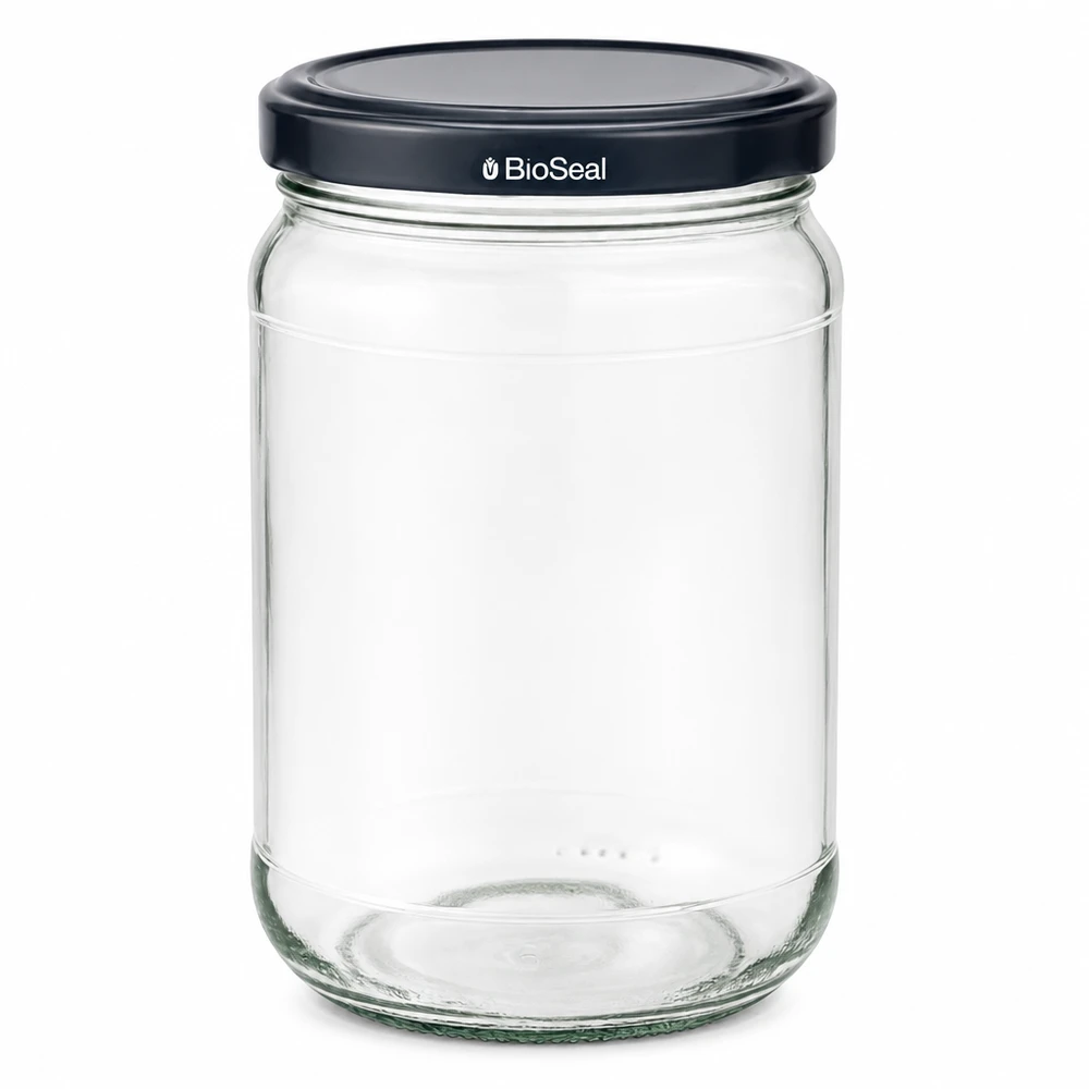 305ml Rundglas + BioSeal Deckel schwarz UNiTWIST Leeres Einmachglas UNiTWIST Runda305 mit schwarzem TO63 BioSeal Deckel aus klarem Glas für Küche und Vorratshaltung