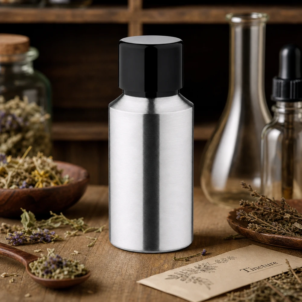 Robuste 30ml Aluminiumflasche geschliffen mit UV-Schutz für lichtempfindliche Substanzen