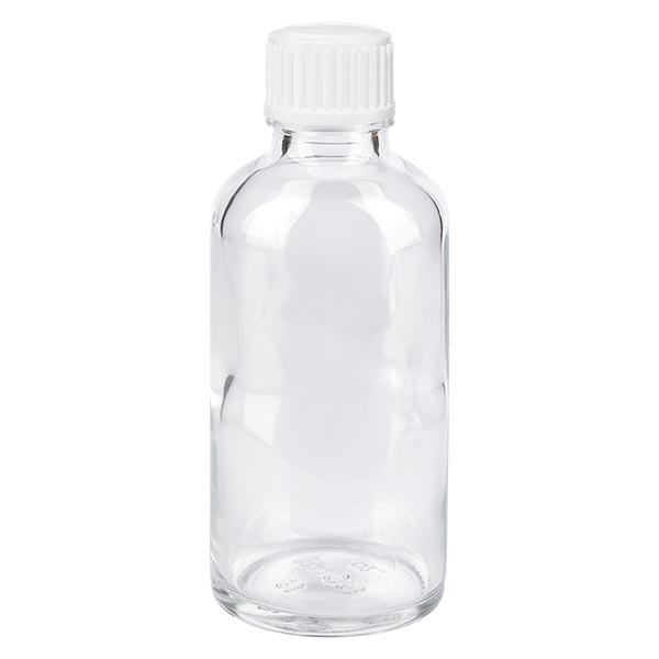 Apothekenflasche klar 50ml Schraubverschluss weiß Globuli Standard Apothekenflasche klar 50ml Schraubverschluss weiß Globuli Standard
