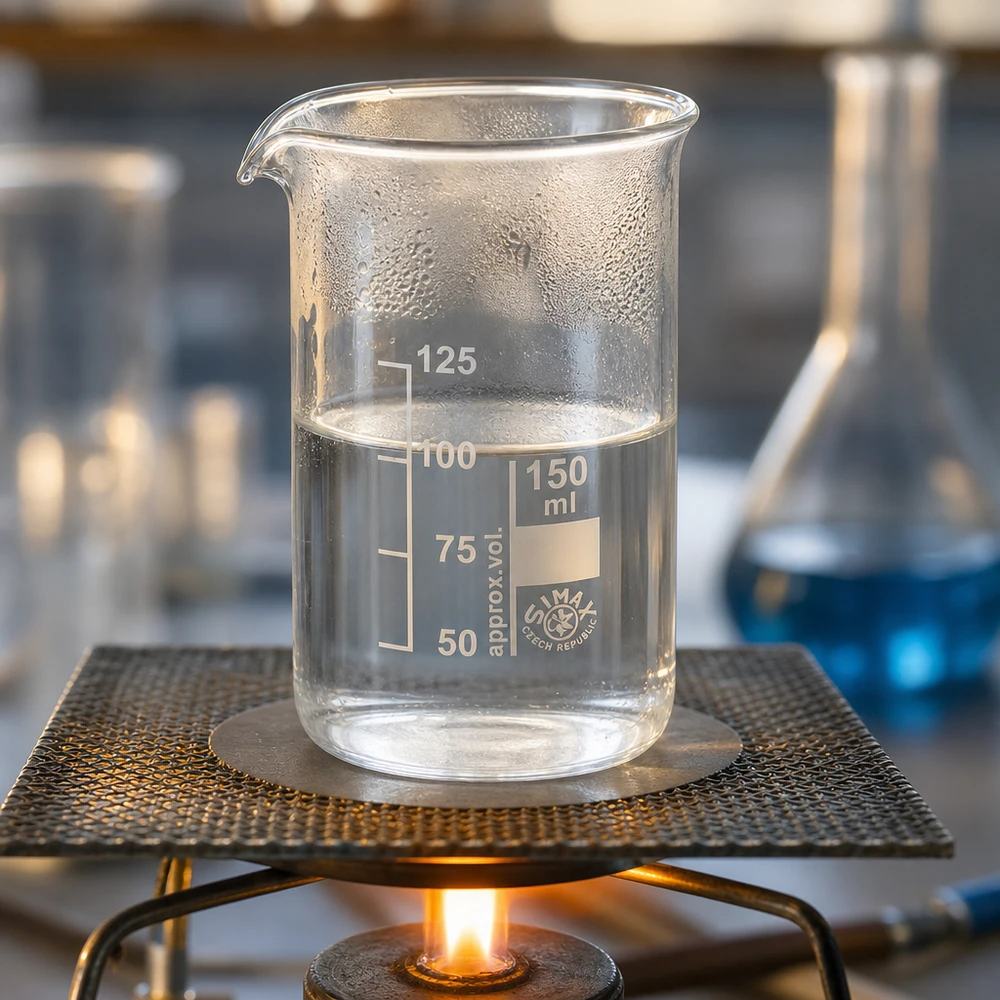 Becherglas 150ml Borosilikatglas, hohe Form Borosilikatglas Becherglas 150ml hohe Form mit beschlagener Außenwand über Flamme