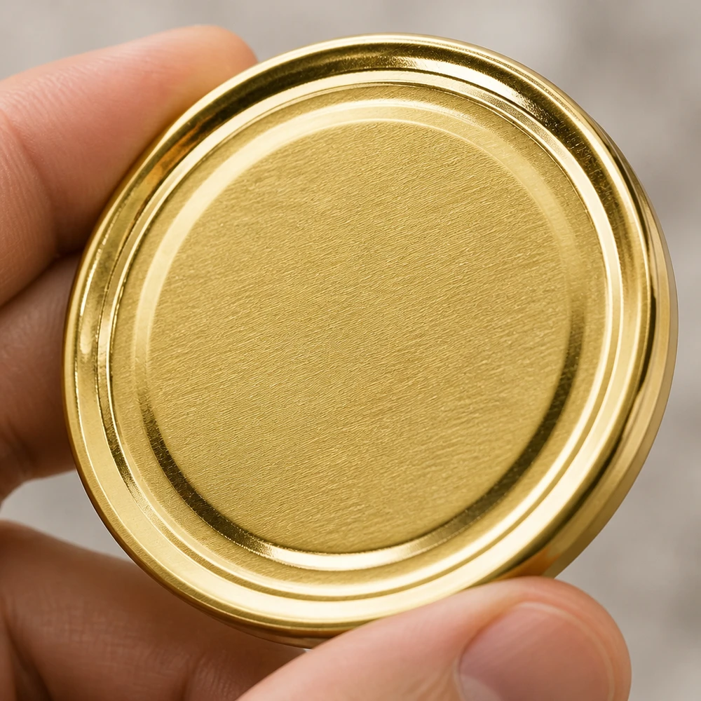 Unterseite BasicSeal TO100 Deckel 100mm gold mit Dichtungsrand für sichere Versiegelung