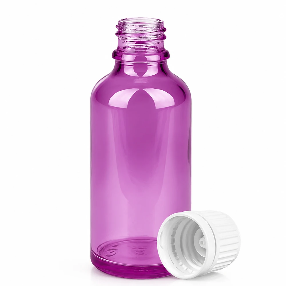 50ml Flasche 11mm Schraubverschluss weiss Originalität Schraubverschlusserschluss PurpleLine UT18/50 50ml Flasche aus getöntem Glas mit weißem Deckel perfekt für Reisegrößen und Proben