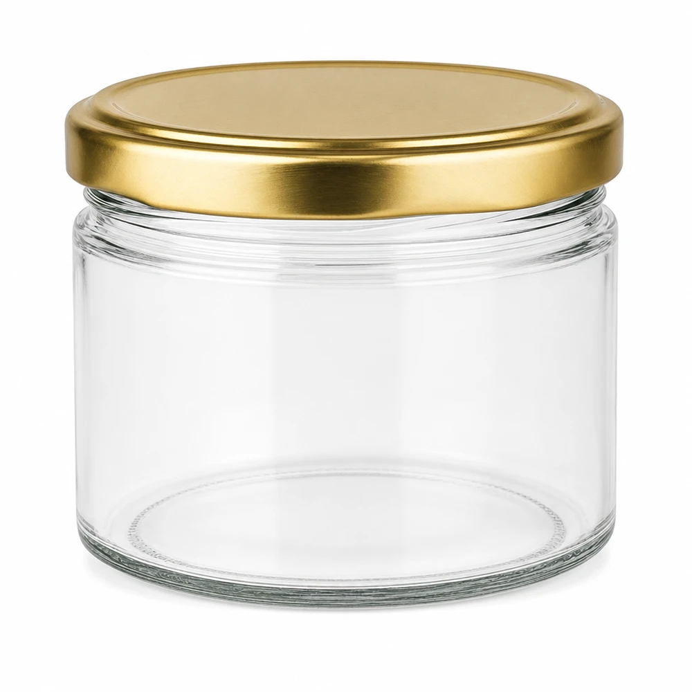 540ml Rundglas mit BasicSeal Deckel gold UNiTWIST 540ml Rundglas leer mit goldenem BasicSeal UNiTWIST Deckel auf weißem Hintergrund