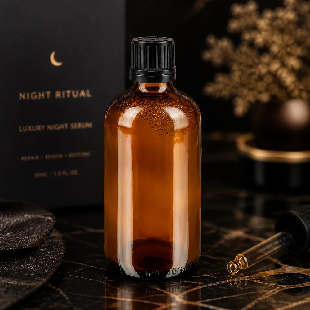 100ml UV-schützende Braunglasflasche mit Tropfverschluss für Nachtserum und Kosmetikprodukte