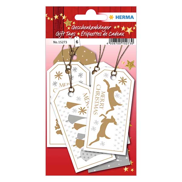 Anhänger "Merry Christmas" (6 Stück) mit Glitzer Anhänger "Merry Christmas" (6 Stück) mit Glitzer