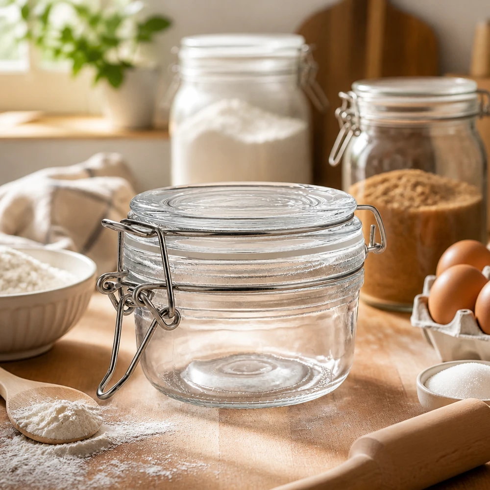 Praktisches 100ml Vorratsglas mit Bügelverschluss erleichtert das Portionieren von Zutaten