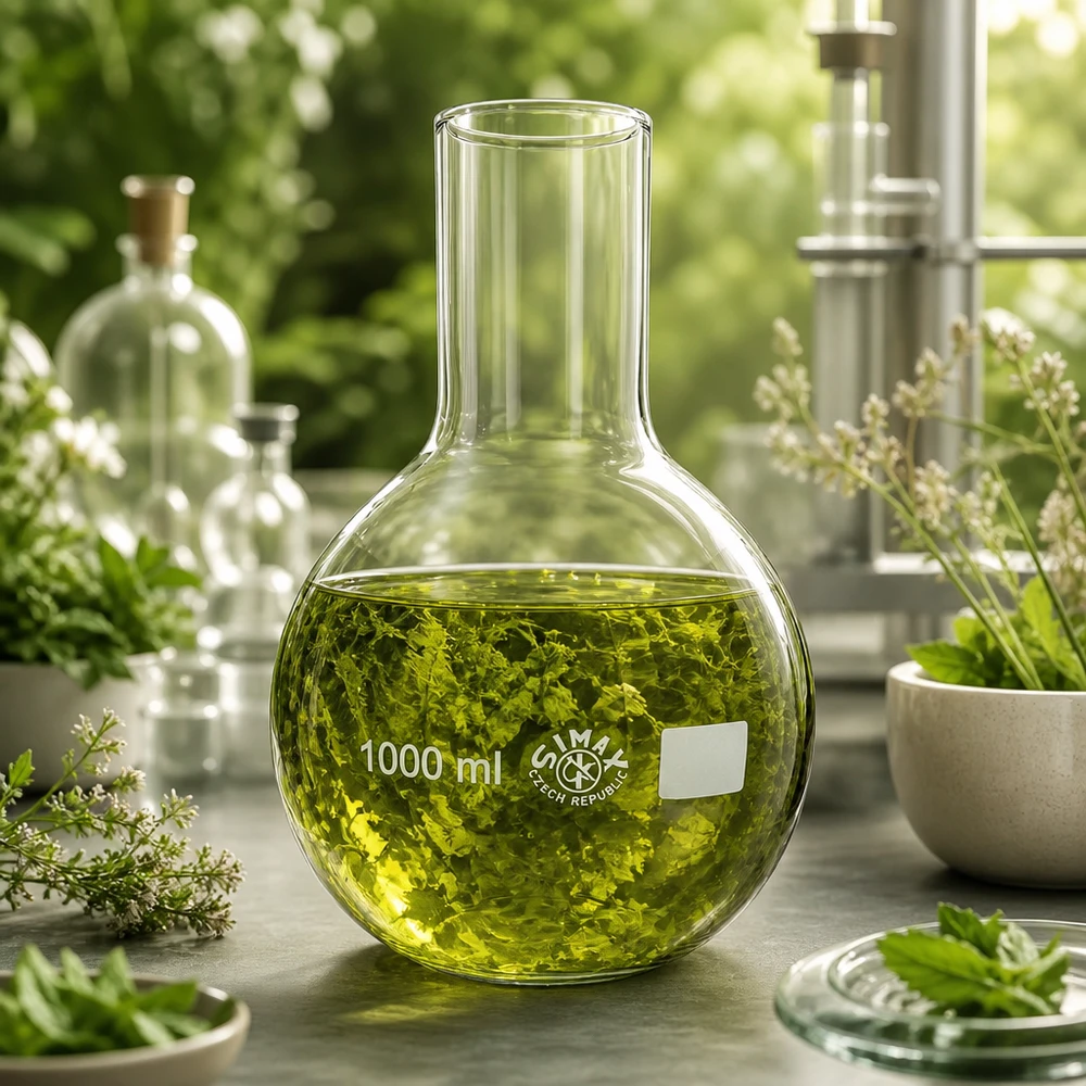 Robuster Glaskolben 1000ml Weithals perfekt für organische Lösungsmittel und grüne Chemie