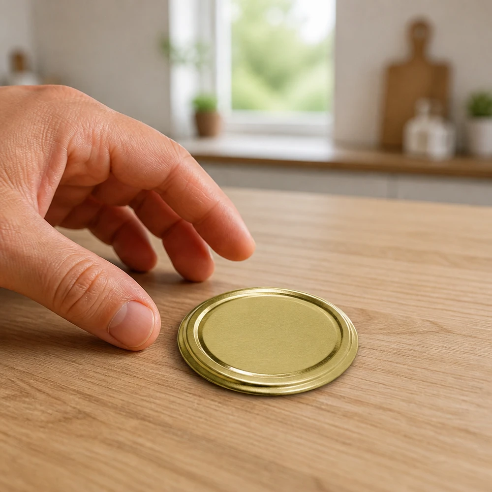 Goldener Schraubverschluss 70mm TO70 BasicSeal UNiTWIST auf hellem Holzuntergrund
