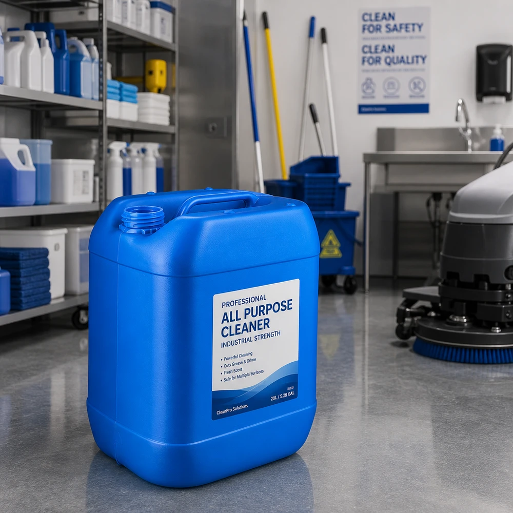 Kanister 20 Liter in Signalblau ohne Deckel mit ergonomischem Griffbügel für Reinigungsbranche