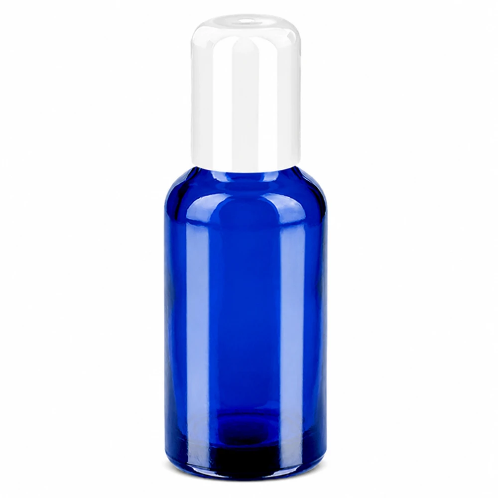 Hochwertige blaue Roll-On Flasche 30ml mit weissem Verschluss für mobile Anwendung