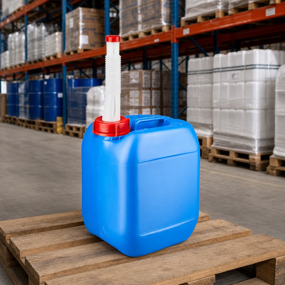 Kanister 5 Liter blau mit Auslaufrohr Flex Handlicher Flüssigkeitsbehälter 5L in Blau mit biegsamem Schlauchaufsatz für präzises Ausgießen