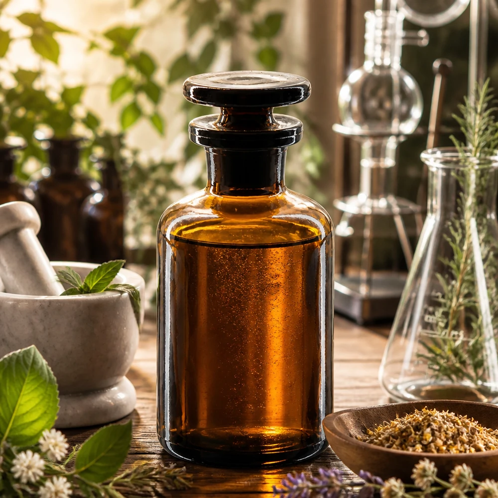 Vintage Apothekerflasche 50ml braun Enghals Glasstopfen für Kräuterextrakte und Tinkturen