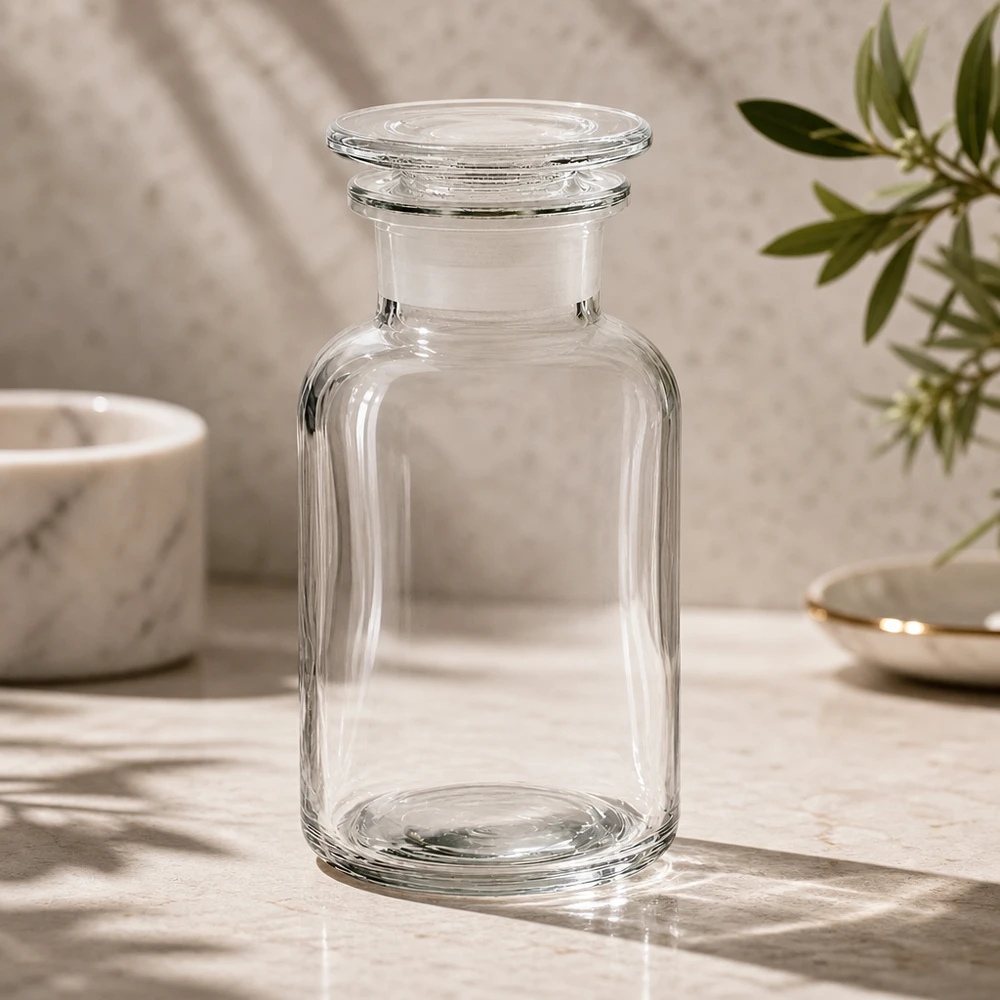 Dekorative Glasflasche 250ml Weithals mit Stopfen für Öle Essenzen und Naturkosmetik geeignet