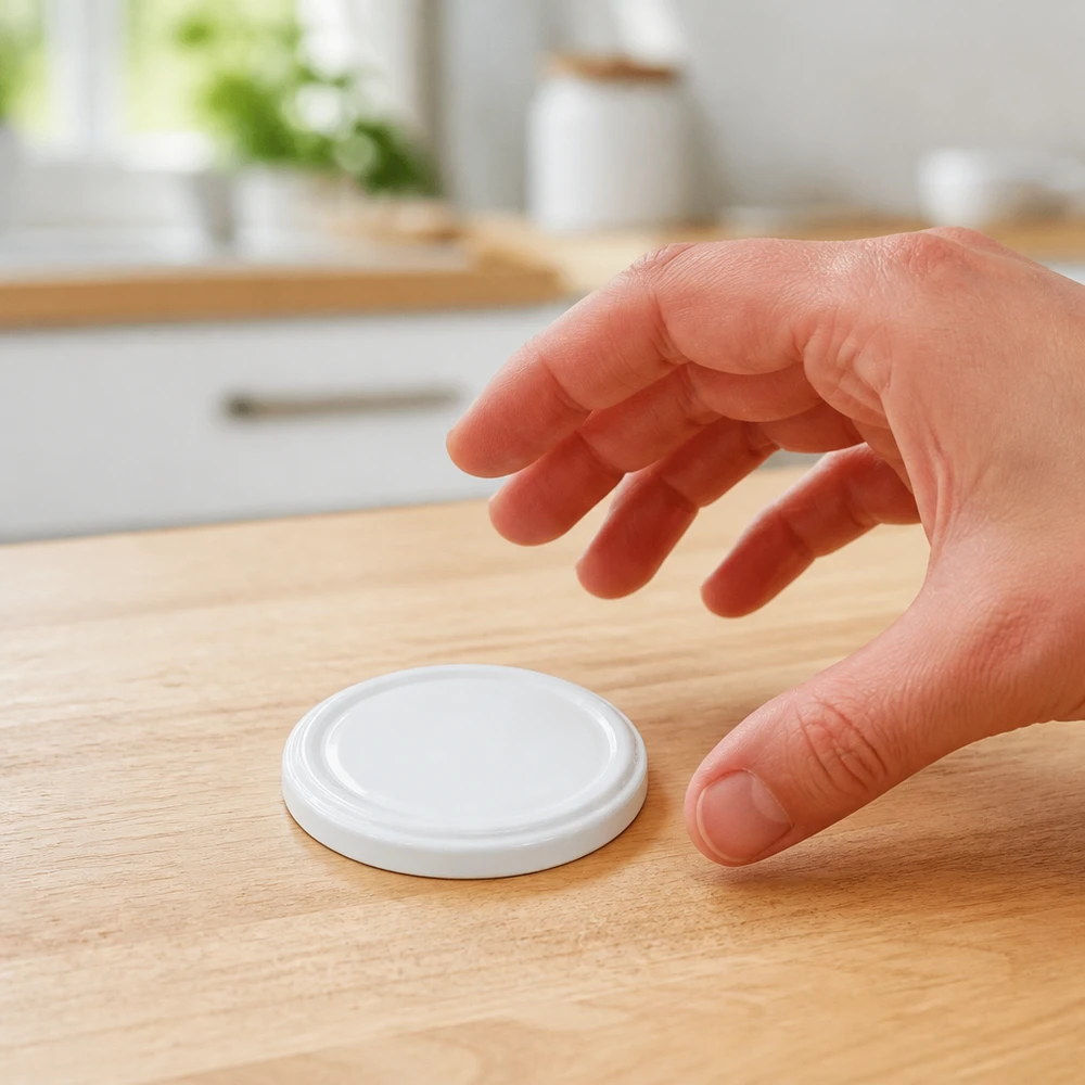 UNiTWIST TO66 BioSeal Deckel weiss kompakte Größe 66mm auf hellem Holzuntergrund