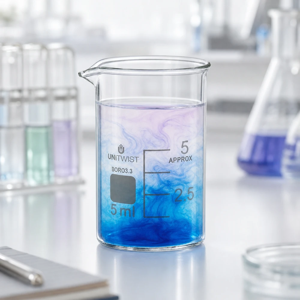 Becherglas 5ml Borosilikat, niedrige Form UNiTWIST Robustes Mini-Becherglas 5ml Borosilikat niedrige Form mit Ausgießer für Feinchemikalien