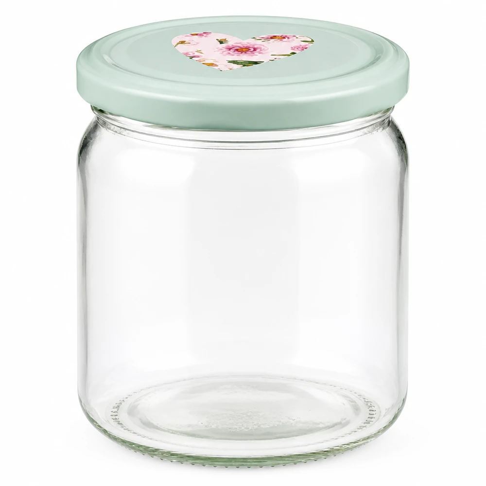 408ml Rundglas + BasicSeal Deckel Herz mint UNiTWIST 408ml Rundglas mit BasicSeal Deckel in mint mit Herzmotiv, leeres Einmachglas für Marmelade und Konserven