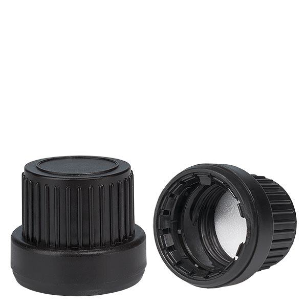 Schraubverschlusserschl. Top mit PE Dichtung schwarz 18mm Originalitätsverschluss Schraubverschlusserschl. Top mit PE Dichtung schwarz 18mm Originalitätsverschluss