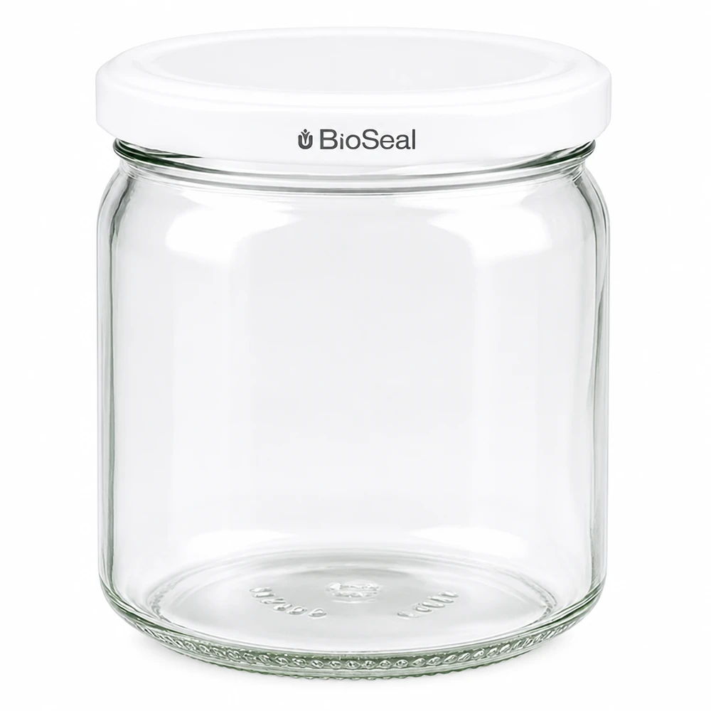 408ml Rundglas mit BioSeal Deckel weiß UNiTWIST UNiTWIST Runda408 Einmachglas mit weißem TO82 BioSeal Deckel - rundes Vorratsglas aus Glas für Küche