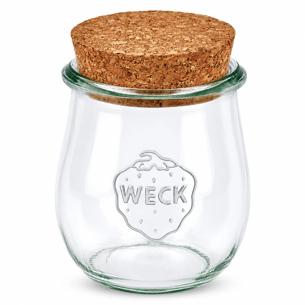 220ml Tulpenglas WECK RR60 mit Korken natur WECK Tulpenglas 220ml RR60 mit Naturkorken Verschluss Einmachglas Vorratsglas aus klarem Glas
