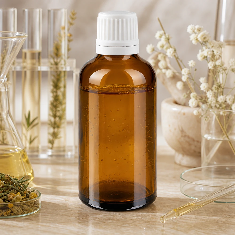50ml Apothekerflasche dunkelbraun mit kindersicherem Weißverschluss für Tinkturen und Öle
