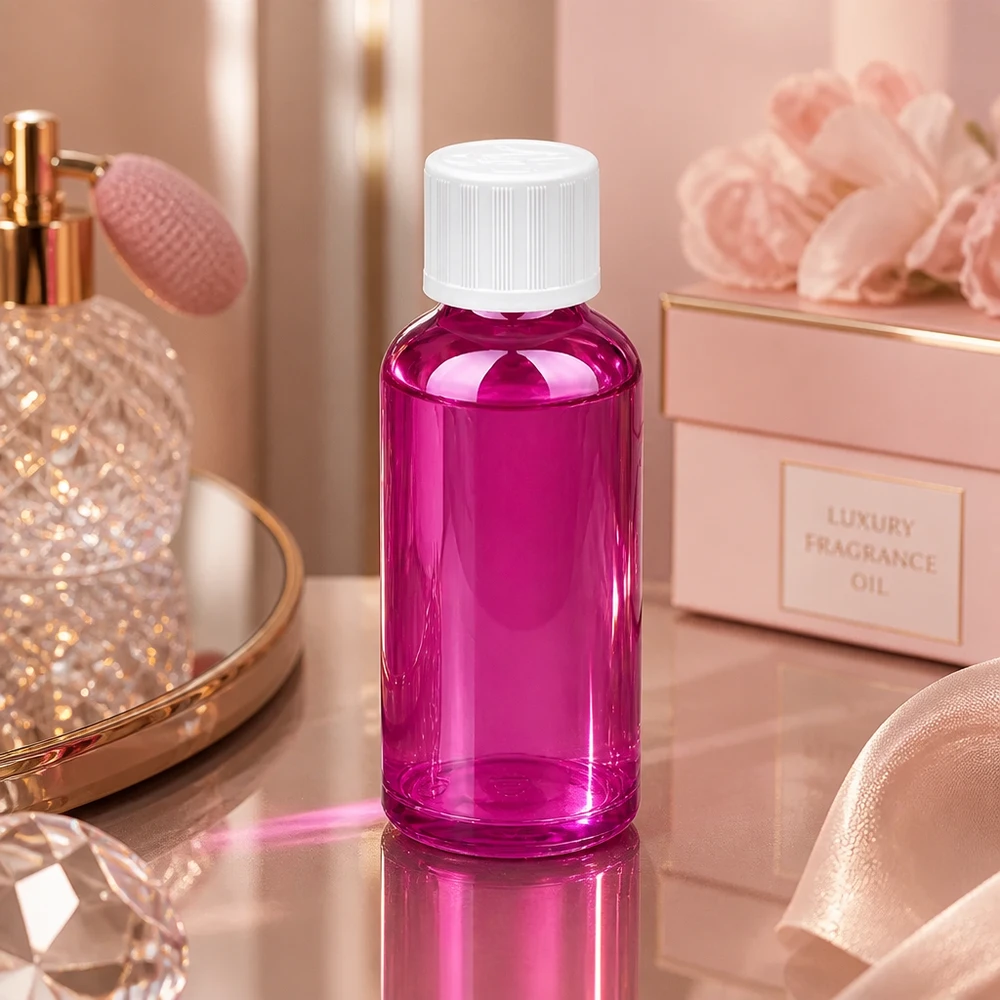 50ml Flasche 11mm Schraubverschluss weiß Standard Kindersicher PurpleLine UT18/50 Moderne 50ml Portionsflasche in glänzendem Pink-Lila mit ergonomischem Verschluss