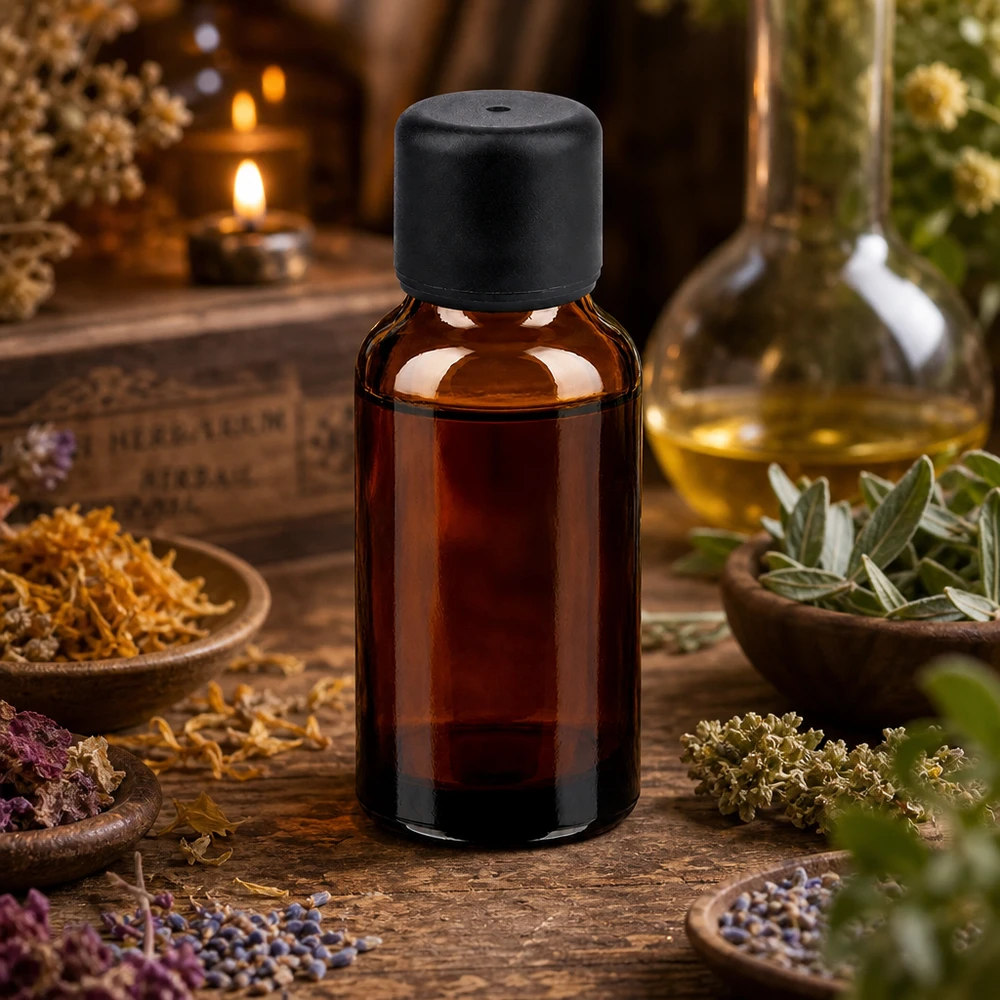 Stilvolle 20ml Glasflasche in Bernsteinfarben mit mattschwarzem Verschluss für DIY Kosmetik