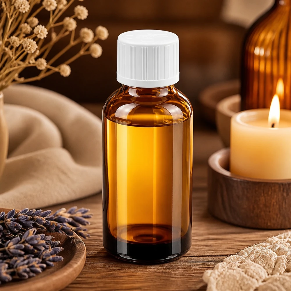 Elegante 30ml Glasflasche in Bernsteinbraun mit sicherem Verschlusssystem für Laborbedarf