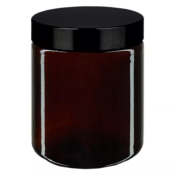 180ml Glastiegel. braun, mit schwarzem Bakelit ApoGlas