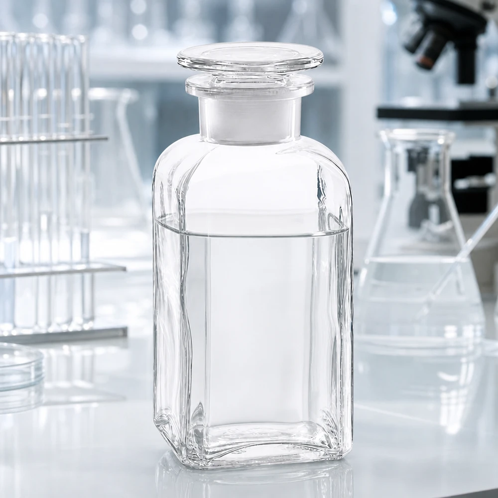 Vierkantflasche 350ml klar Weithals Glasstopfen Reagenzflasche 350ml Vierkant Weithals Klarglas mit rundem Glasstopfen für Labor