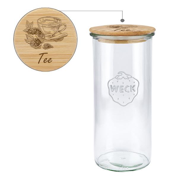 Holzdeckelset "Tee" mit WECK Sturzglas 1500ml