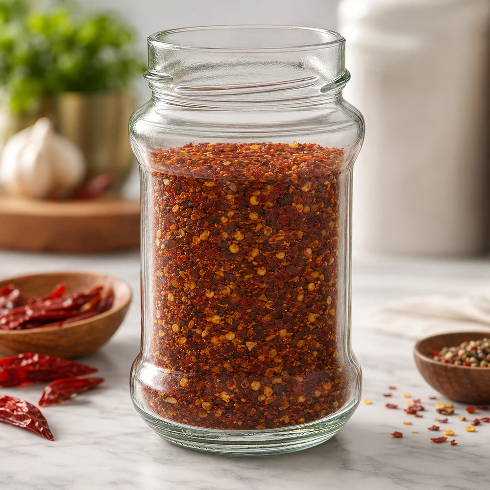 390ml Rundglas ohne Deckel (TO66deep) UNiTWIST Rundglas 390ml mit Chili-Gewürzmischung gefüllt UNiTWIST Runda390 TO66deep Glasdose für Küche und Vorratshaltung