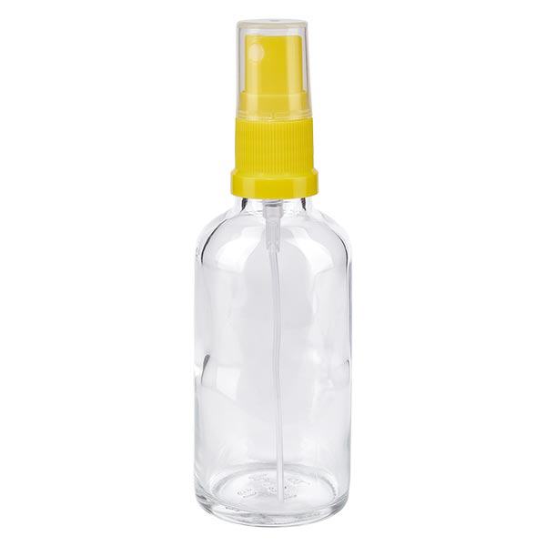 Apothekenflasche klar 50ml Sprayaufsatz gelb Apothekenflasche klar 50ml Sprayaufsatz gelb