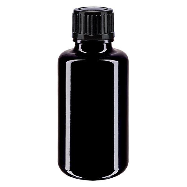 Apothekenflasche violett 30ml Tropfverschluss 1mm schwarz Standard