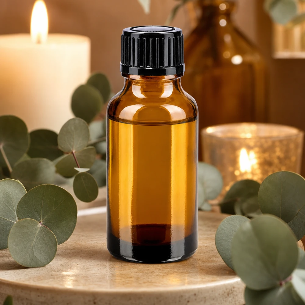 Kompakte braune Apothekerflasche 20ml Standardverschluss schwarz für Naturkosmetik