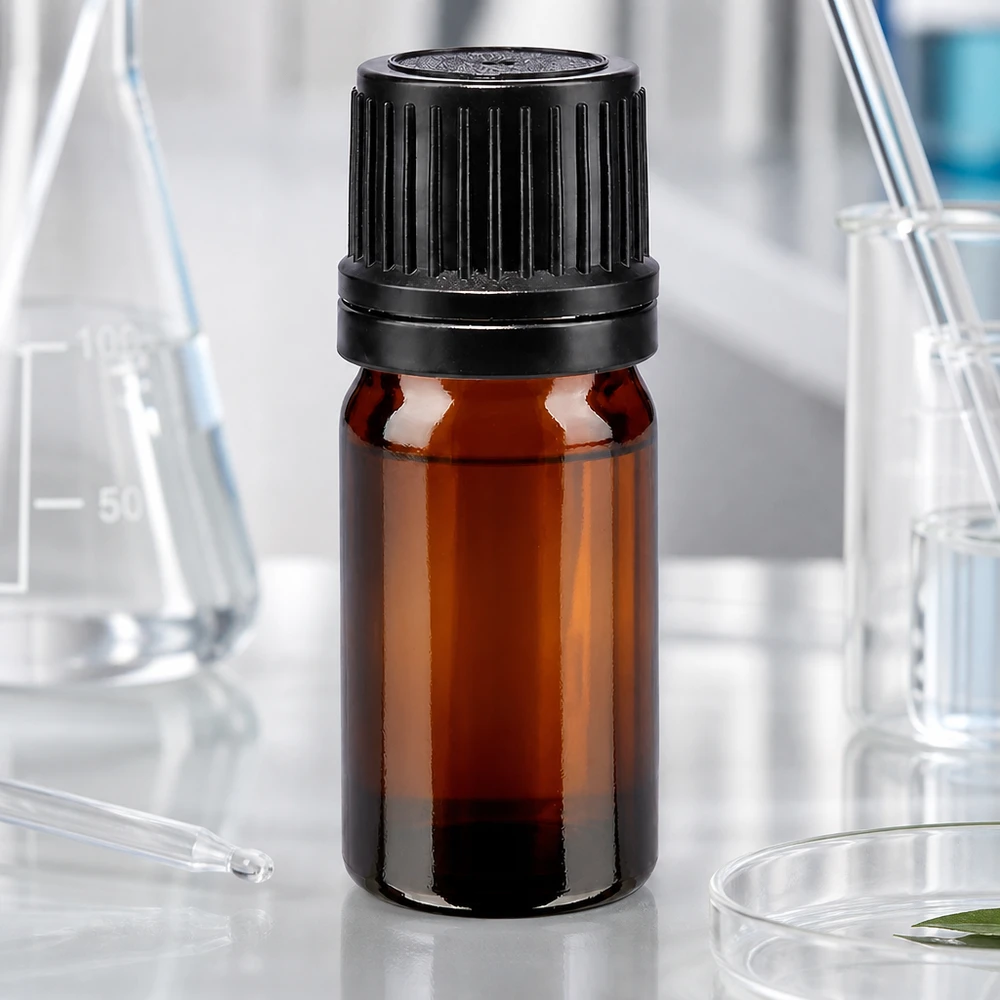 5ml Braunglasflasche ApoGlas mit schwarzem Manipulationssicherungsverschluss 8mm Hals