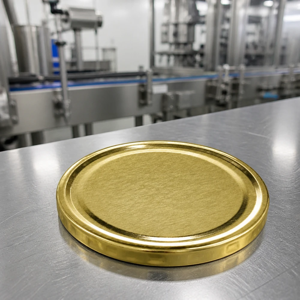 UNiTWIST BasicSeal TO70 Einmachdeckel 70mm gold in moderner Lebensmittelproduktionsanlage