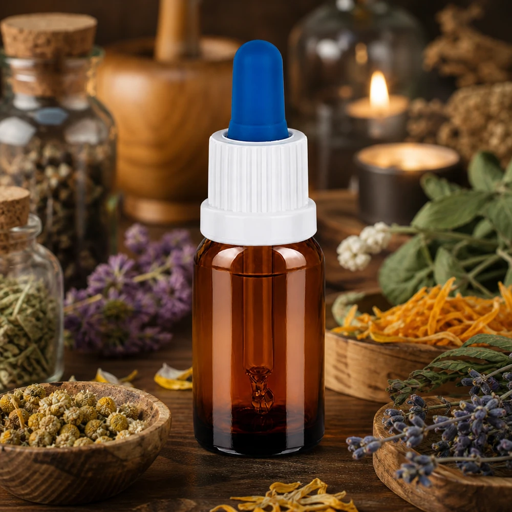 10ml Pipettenflasche weiß/blau Originalitätsverschluss BrownLine UT18/10 Lichtgeschützte 10ml Tropferflasche mit weißer Kappe für sichere Aufbewahrung von Wirkstoffen