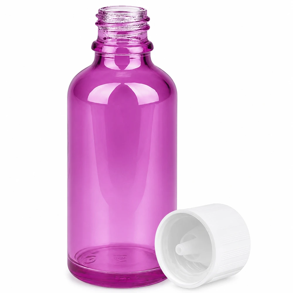 50ml Tropfflasche 1.2mm weiß Standard Kindersicher PurpleLine.UT18/50 Handliche 50ml Flasche in violett mit Standard-Gewinde UT18 für präzise Tropfendosierung
