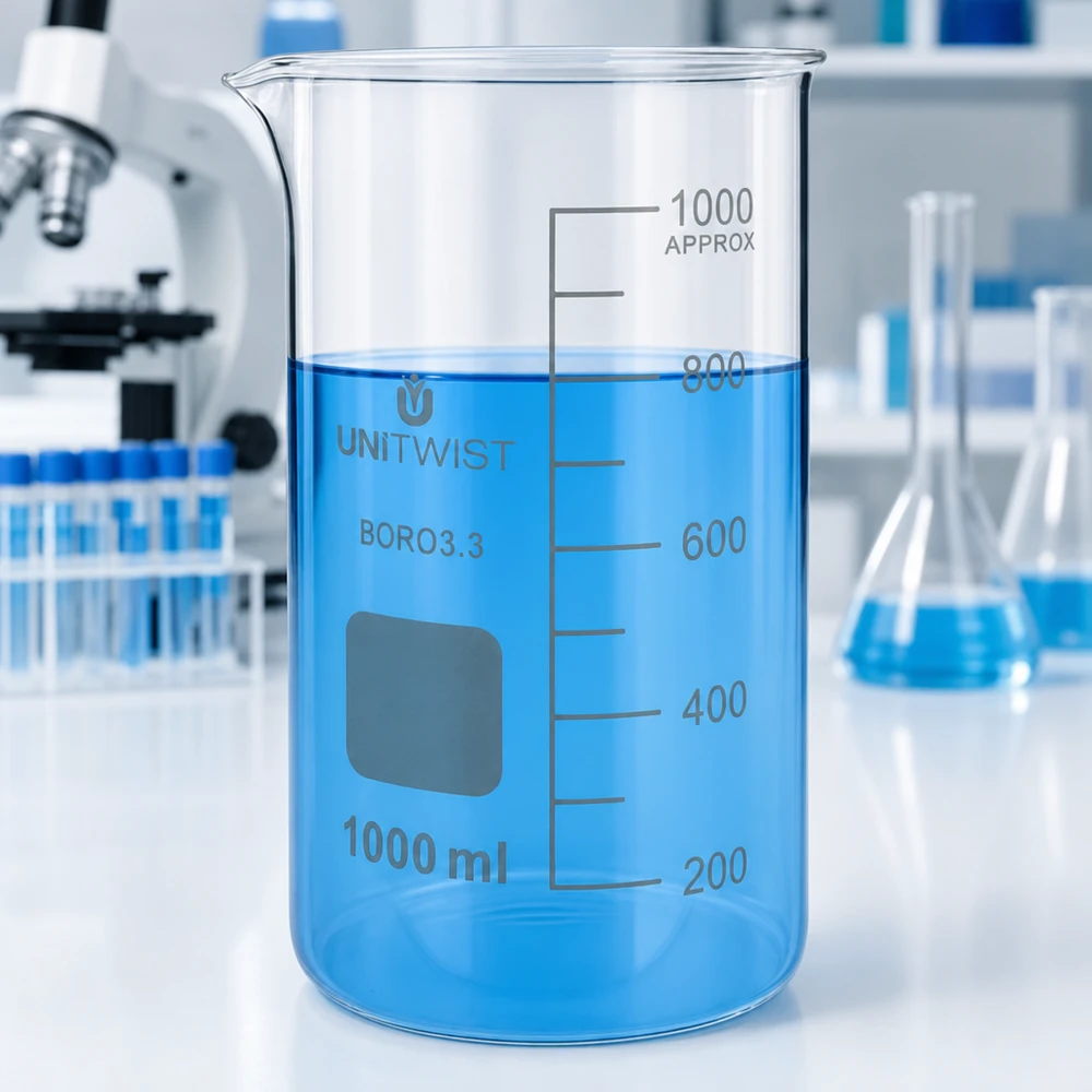 Borosilikat Laborbecherglas UNITWIST 1000ml hohe Form mit klarer Skalierung 200 bis 1000ml