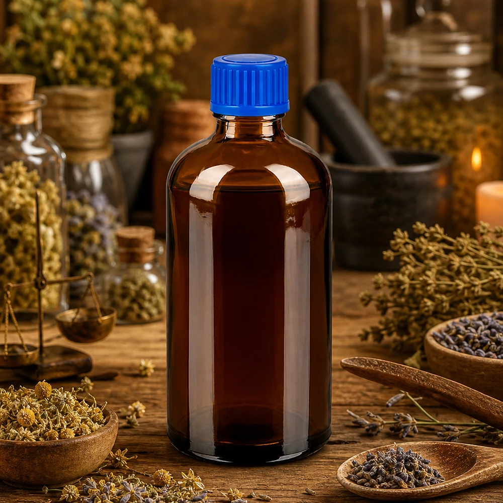 Robuste Glasflasche 100ml mit blauem Sicherheitsverschluss für professionelle Lagerung