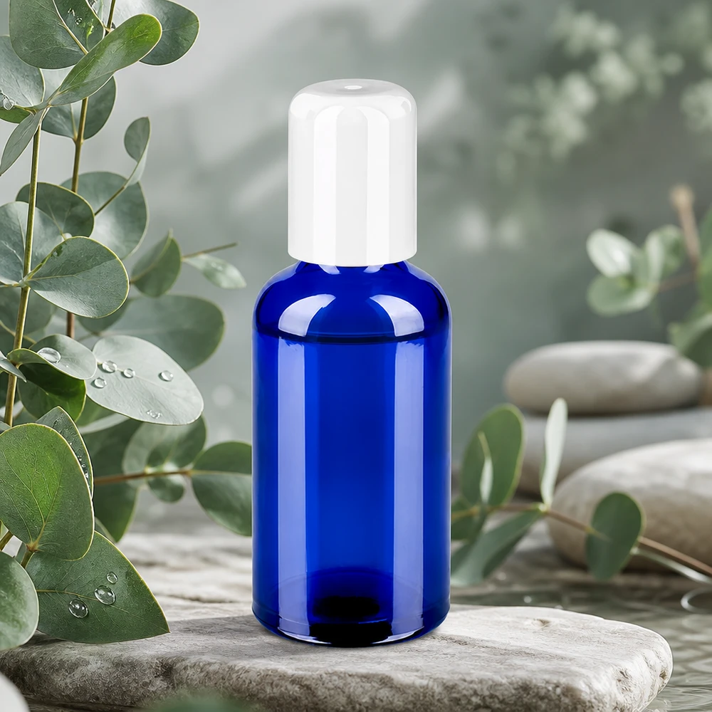 50ml Roll-On Flasche weiß Standardverschluss BlueLine UT18/50 Roll-On Flasche 50ml mit matter Oberfläche und weißem Verschluss für stilvolles Design