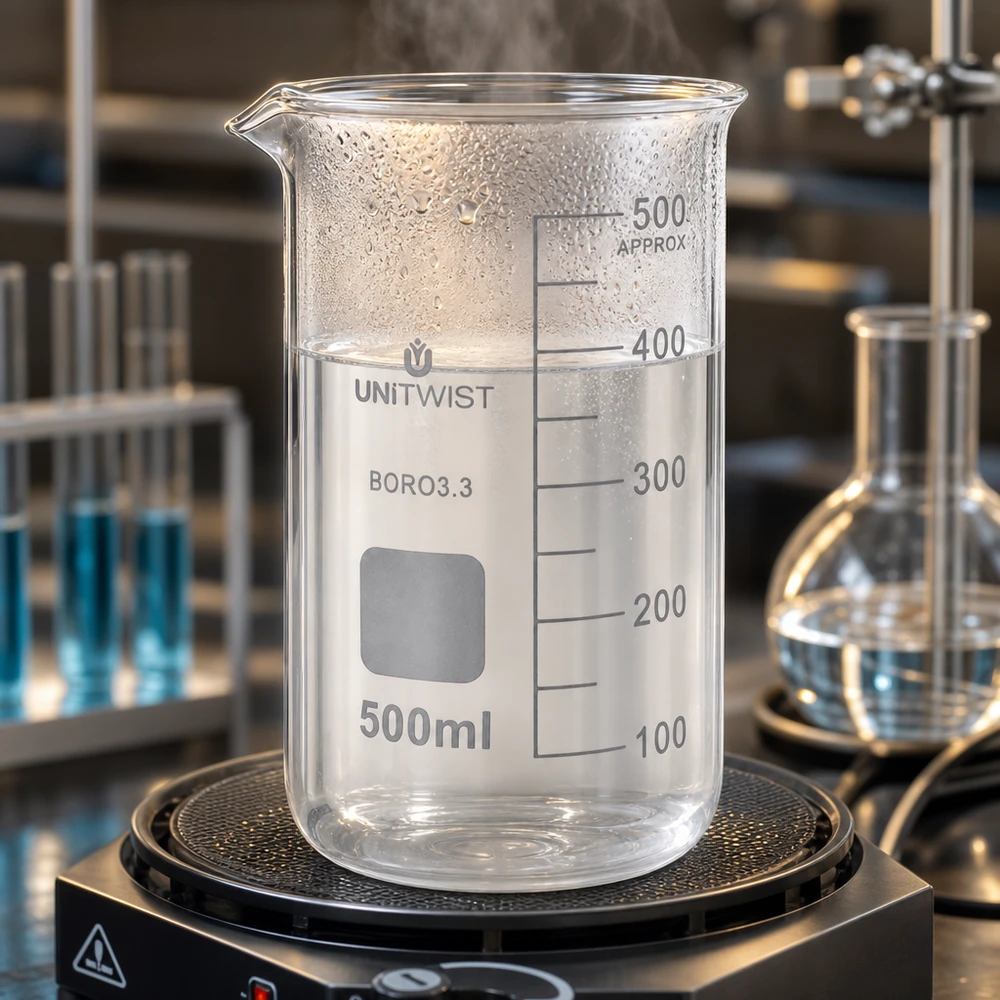 Becherglas 500ml Borosilikat, hohe Form UNiTWIST Graduiertes Borosilikat Becherglas 500ml hohe Form UNITWIST mit Füllstand bei 350ml