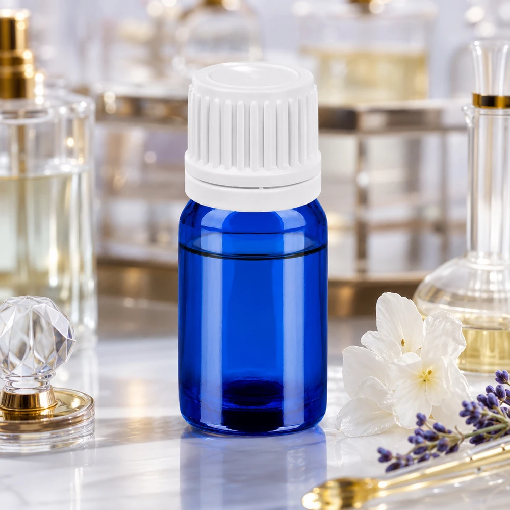 Praktische 5ml Flasche aus hochwertigem Glas mit auslaufsicherem weißem Verschluss