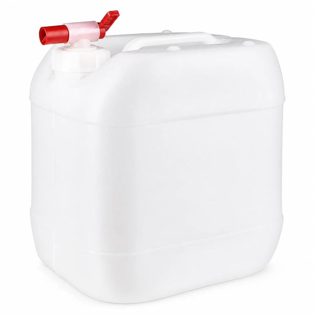 Kanister 15 Liter mit Auslaufhahn Großer weißer Vorratsbehälter 15L mit Zapfhahn und stabilem Griff aus Polyethylen