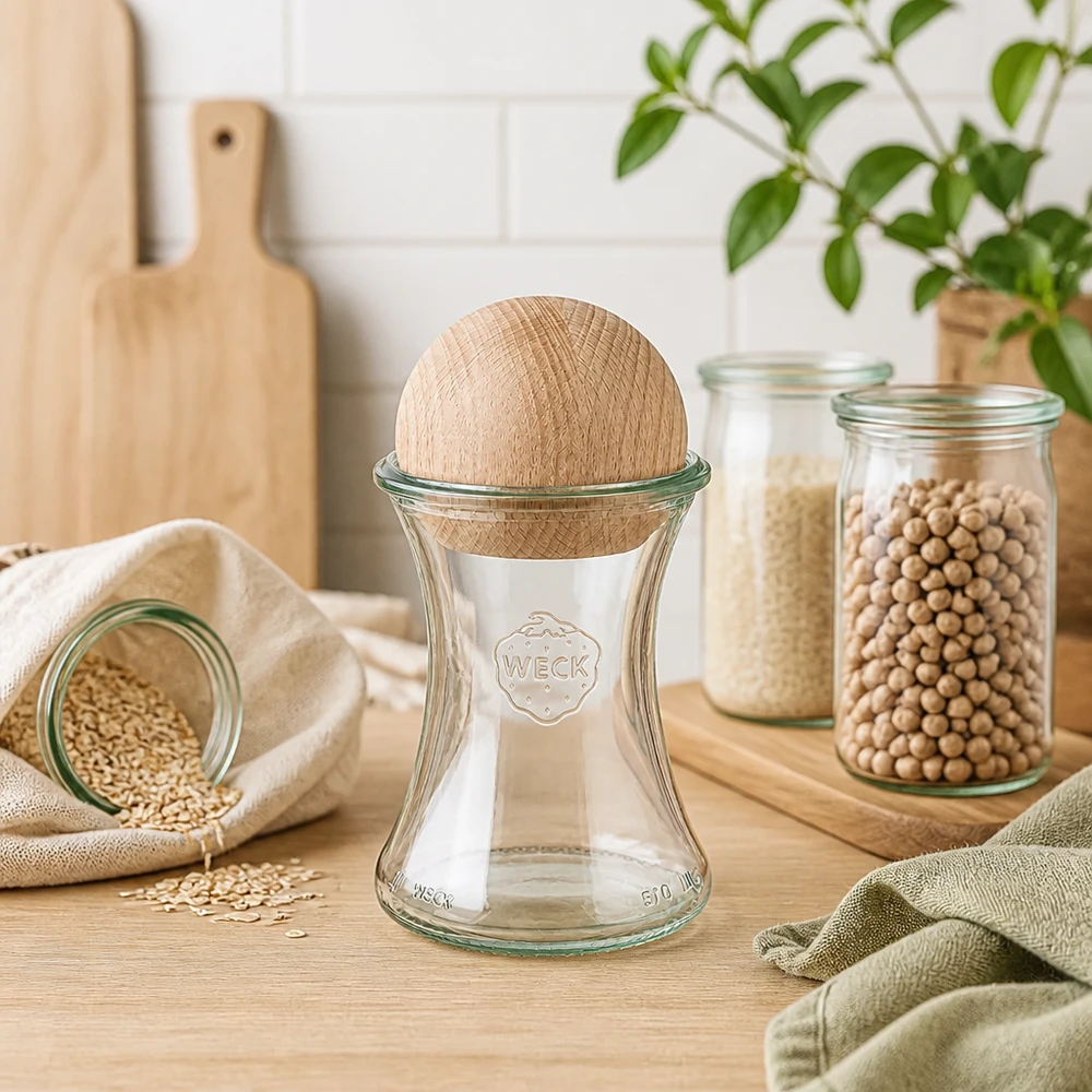WECK Einmachglas 370ml RR80 Holzkugel Buche Küche Hülsenfrüchte Getreide nachhaltige Aufbewahrung Vorratsdosen